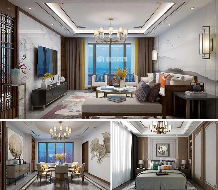 金地悅峰170平新中式風格裝修效果圖