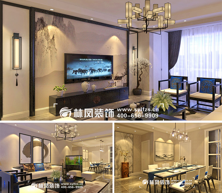 市府和鴻廣場150平新中式風格裝修效果圖