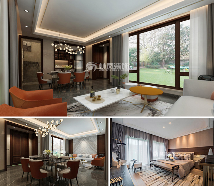 萬科翡翠新都會200平新中式風(fēng)格裝修效果圖