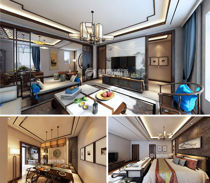 恒大匯鑫山莊350平中式風(fēng)格裝修效果圖