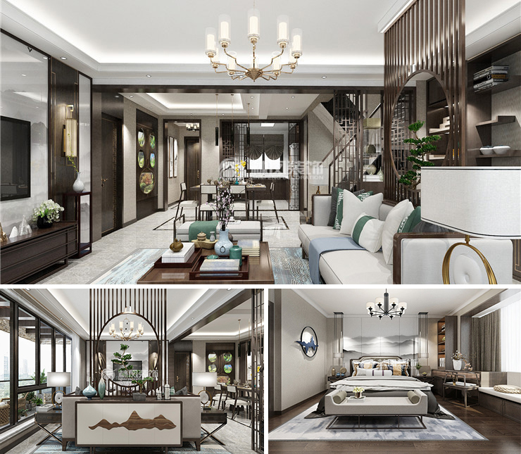 龍湖天宸原著148平新中式風(fēng)格裝修效果圖