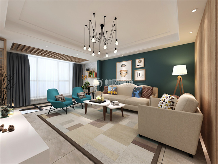 北歐風格深色沙發(fā)背景墻設計裝修效果圖