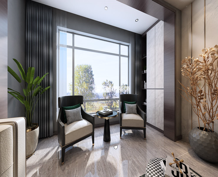 輕奢風格陽臺鋪貼地磚裝修效果圖